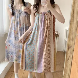 Women's Wide Halter Nightgown Female Summer Junior High School Students Cotton Silk Pajamas New Home Wear Little Girls Silk Skir