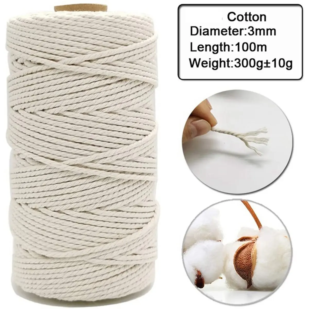 Macrame Cord Cotton Rope Set with Wooden Ring, Beads for DIY Wall Hanging Plant Hangers, Boho Crafts,Tapestry,Home Decor