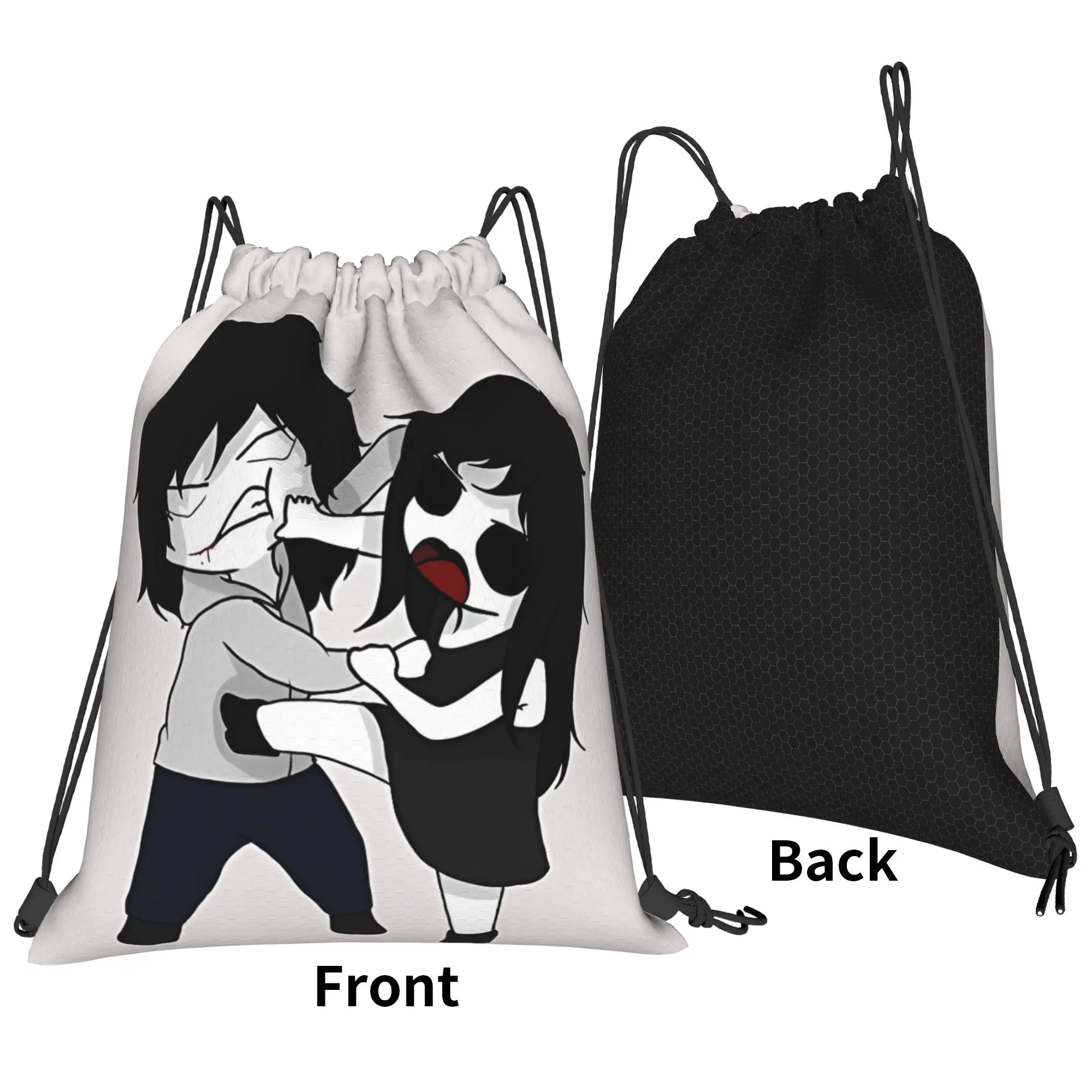 Jeff Vs Jane Fight CCreepypasta Portable Travel Riding Gym Drawstring Vintage Horror Storage Backpacks