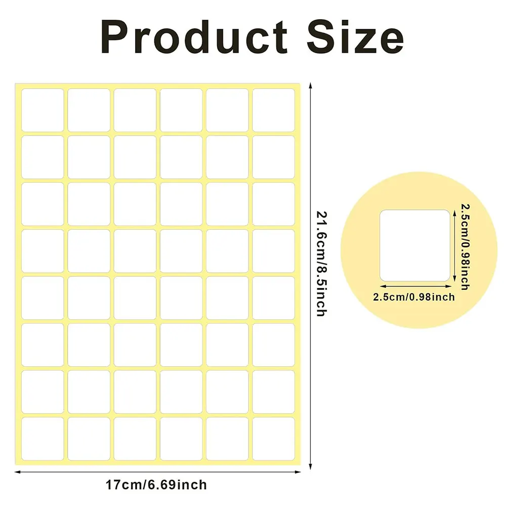 30 Sheets 1440pcs White Writable Square Labels, 25x25mm Matte Self-Adhesive Blank Stickers for Bottles, Storage, School Office