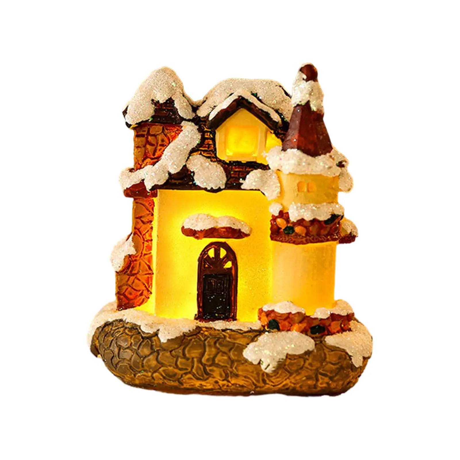Village House,Village Scene Xmas Kids Gift Resin House Figurine Glowing Log