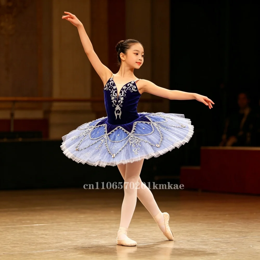 

Ballet Tutu Professional Women Girl's Blue Sequin Ballet Skirt Children Kids Ballerinas Performance Clothing Princess Dress