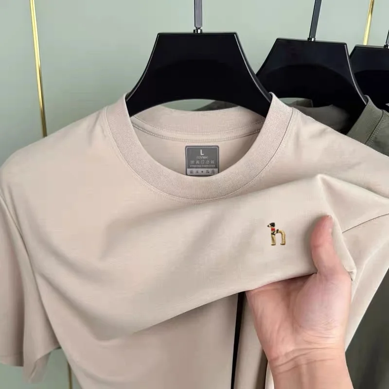 

2025New men's seamless short sleeve round neck high-end brand T-shirt summer fashion high-end puppy embroidery cotton casual top