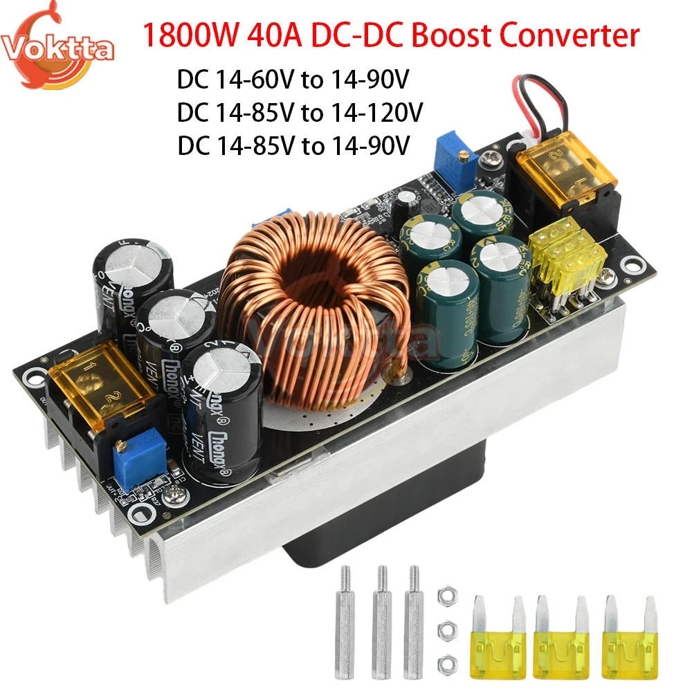 1800W 40A DC-DC Boost Converter 12V 24V 36V 48V 60V 72V Step Up Power Supply Module Adjustable Voltage Converter