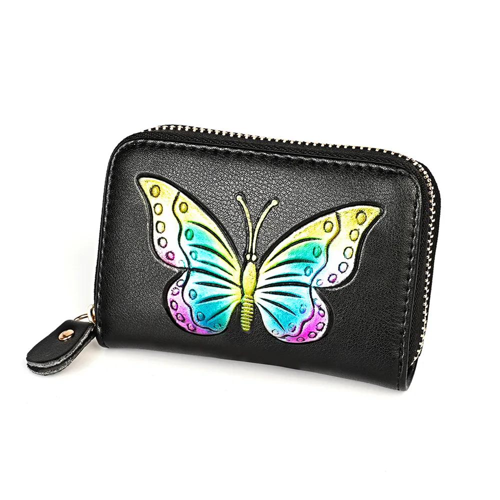 RETROGOO RFID Genuine Leather Card Holder Small Wallet Zipper Coin Purse Women Clutch Bag Lady Money Bag Female Butterfly Wallet