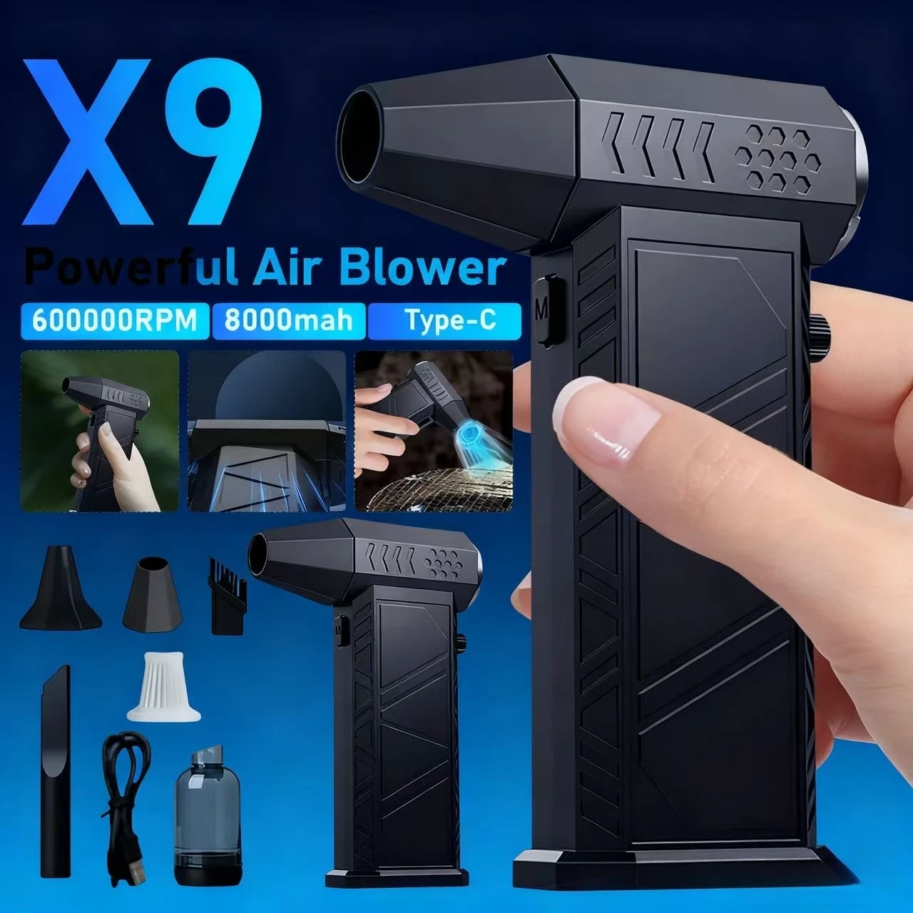 

X9 600000RPM Violent Fan Powerful Air Blower Vacuum Dust Cleaner TypeC Charging Strong Wind Brushless Turbo Jet Blower Dryer