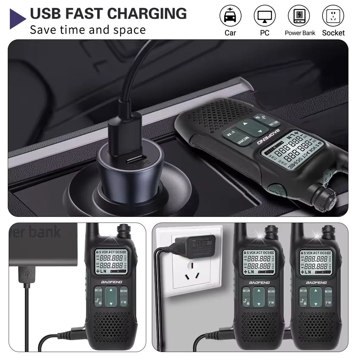 2 قطعة Baofeng BF-U9 جهاز اتصال لاسلكي صغير UHF 400-470 ميجا هرتز FM VOX NOAA عالية قوية شاحن يو اس بي مصباح يدوي المحمولة اتجاهين الراديو