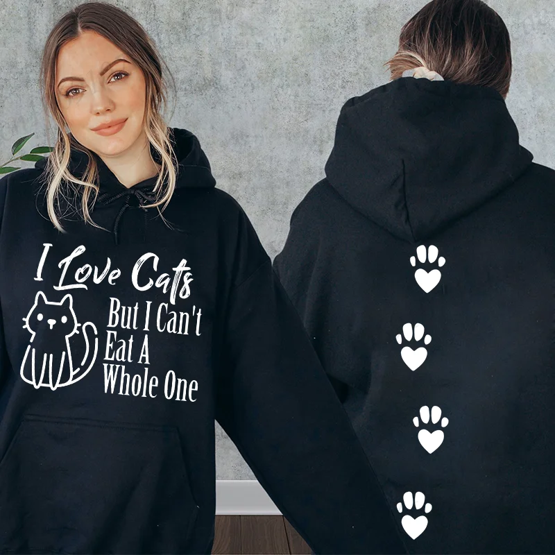 Femmes décontracté sweats à capuche j'aime les chats mais je ne peux pas manger un entier imprimer Harajuku Streetwear décontracté pulls à capuche de mode vêtements de sport