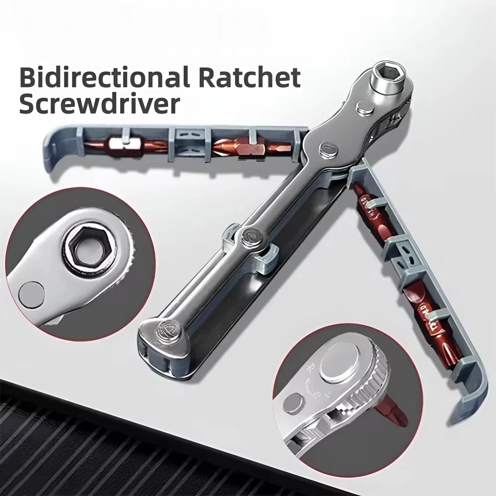 New Multifunctional Bidirectional Forward and Reverse Ratchet Screwdriver Elbow Flat Head Wrench Cross Screwdriver Slotted Tool