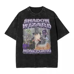 Washed T Shirt Shadow Wizard Money Gang Hip Hop Vintage T-Shirt High Street Streetwear Printed Tops Tee Shirt Men Women