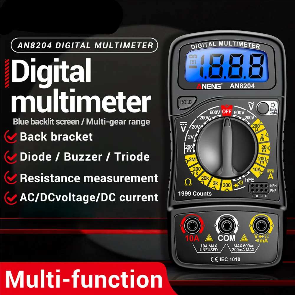An8204 multímetro digital ac/dc volt medidor de variação automática 1999 contagens lcd tela retroiluminada azul portátil multi-função testador