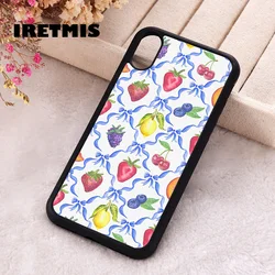Iretmis phone cover cases for iphone X XS Max XR 11 12 13 PRO MINI 14 15 16 Plus Rubber Silicone Blue Bows Ribbons Summer Fruits