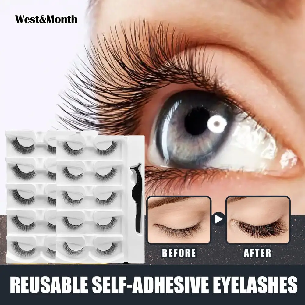 5Pairs/Set False Eyelash Reusable Self-Adhesive Natural Messy Fake Eyelashes Makeup Tool for Girl Eyelashes Extension