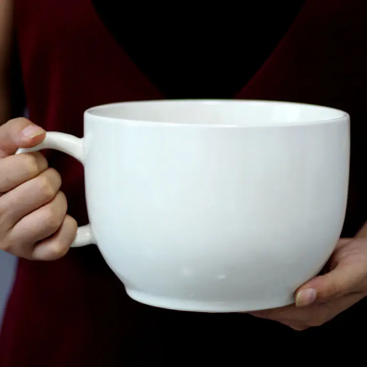2000ml Ultra-large Capacity Mug Continental White Ceramic Mug Coffee Breakfast Instant Noodles Cup Home Decoration Ornaments