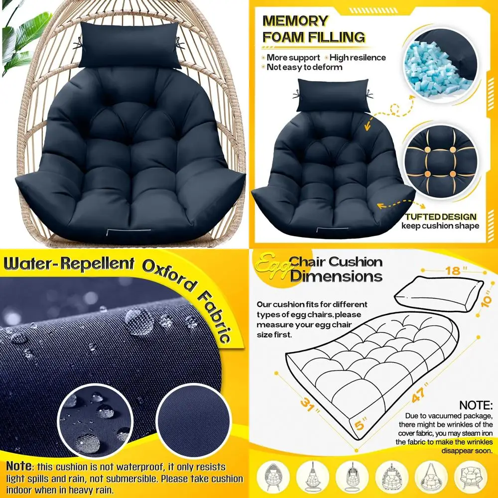 

Синяя подушка для стула из пены с эффектом памяти и подголовником для использования в помещении и на открытом воздухе