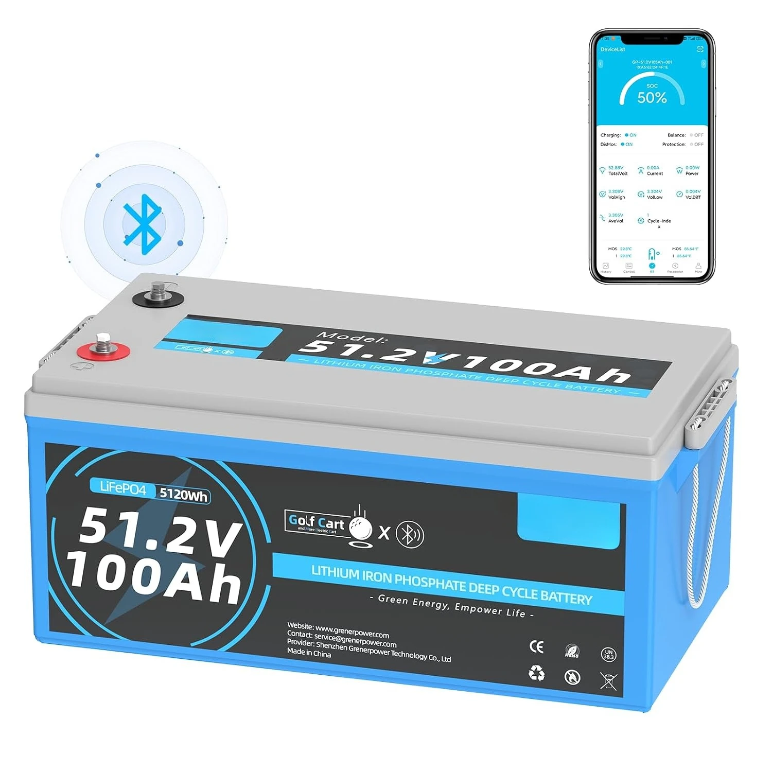 48V100Ah LiFePO4 Battery, Built-in Smart 200A BMS& Bluetooth 48V Lithium Battery, Low-Temp Protection, Up to 15000+, Customized