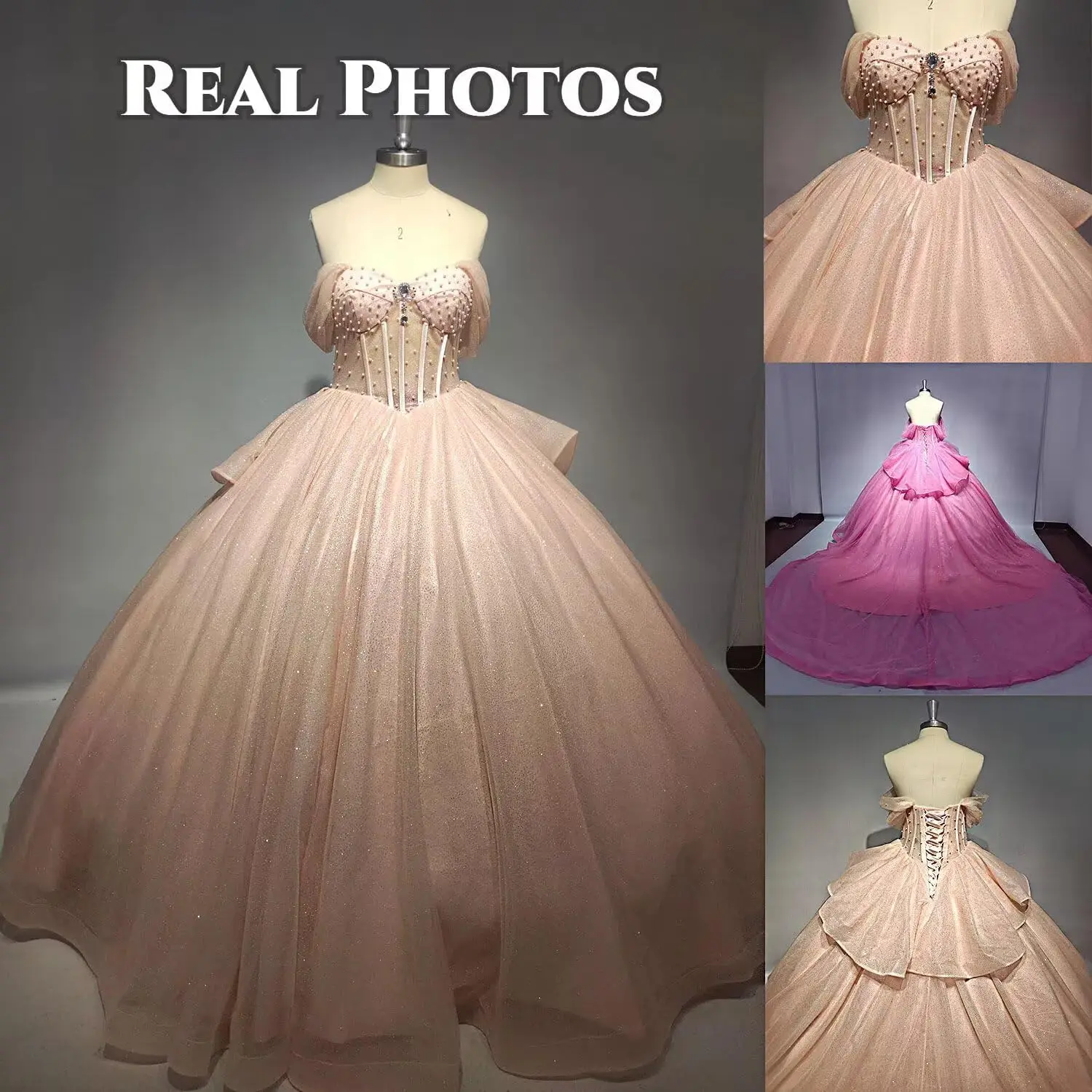 Off Shoulder Quinceanera Dresses Ball Gown Sparkly Beading Tulle Prom Dress Ruffle Layered Sweet 16 Dresses party dresses