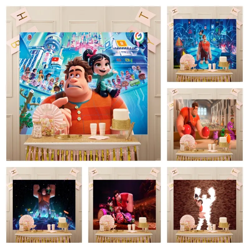 Disney Wreck It Ralph Theme Backdrop for Kids Birthday Party Decorations Vanellope Baby Shower Background for Party Supplies