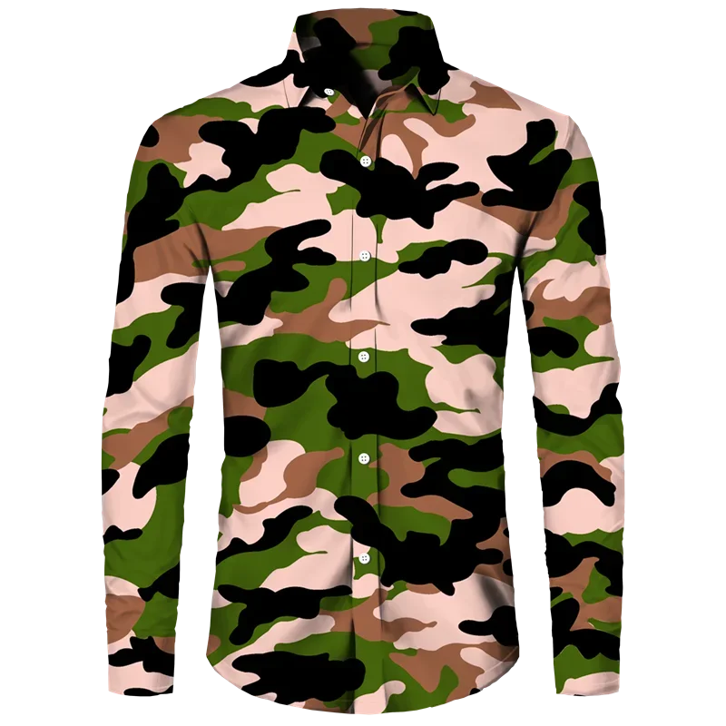 Newest Spring Autumn Men\'s Shirt Camouflage 3D Printed Long Sleeve Tops Casual Turn-down Collar Button Shirt Men Women T-shirt