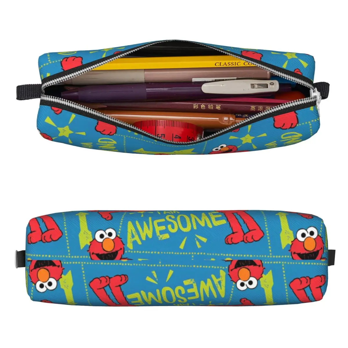 S-Sesame Streets Pencil Case Creative Cookie Monster Cartooon Pen Bags Student Large Storage Students School Cosmetic Pencil Box