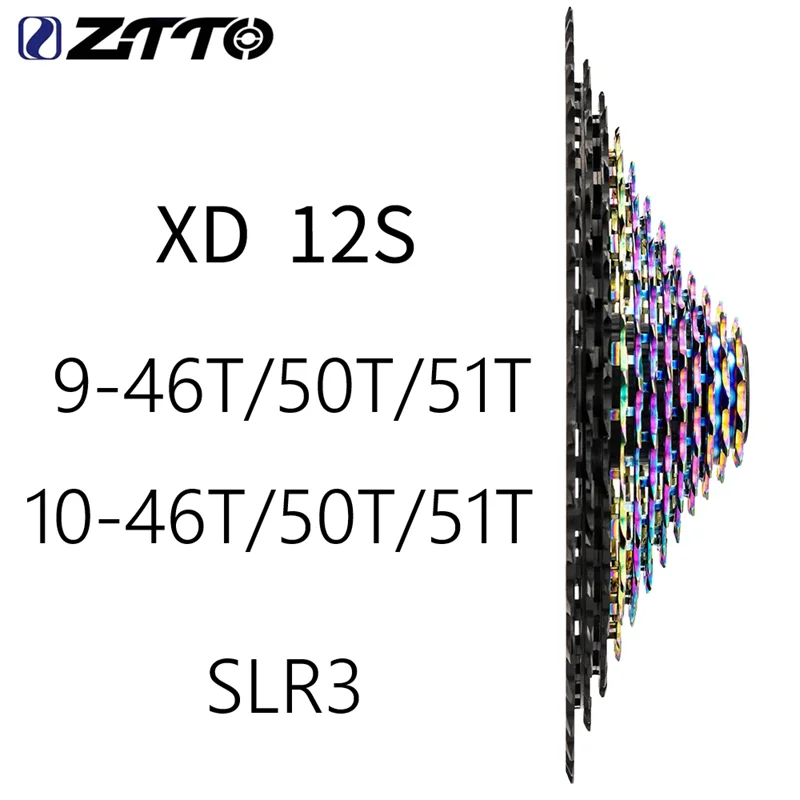 ZTTO Ultralight MTB XD Cassette 281g-309g Black-Rainbow 12S 9-46T/50T/51T 10-46T/50T/51T CNC SLR3 K7 Sprocket