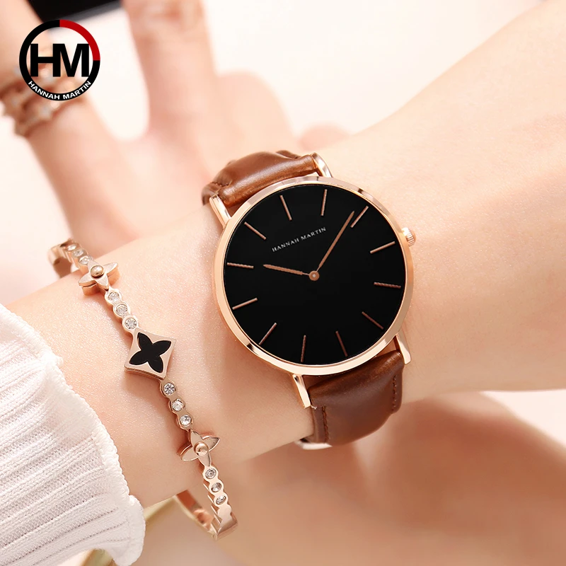 Hannah Martin Hot Fashion Simple Japan Quartz Movement Watch Leather Strap Clock Women Analog Waterproof Wrist watch Reloj Mujer