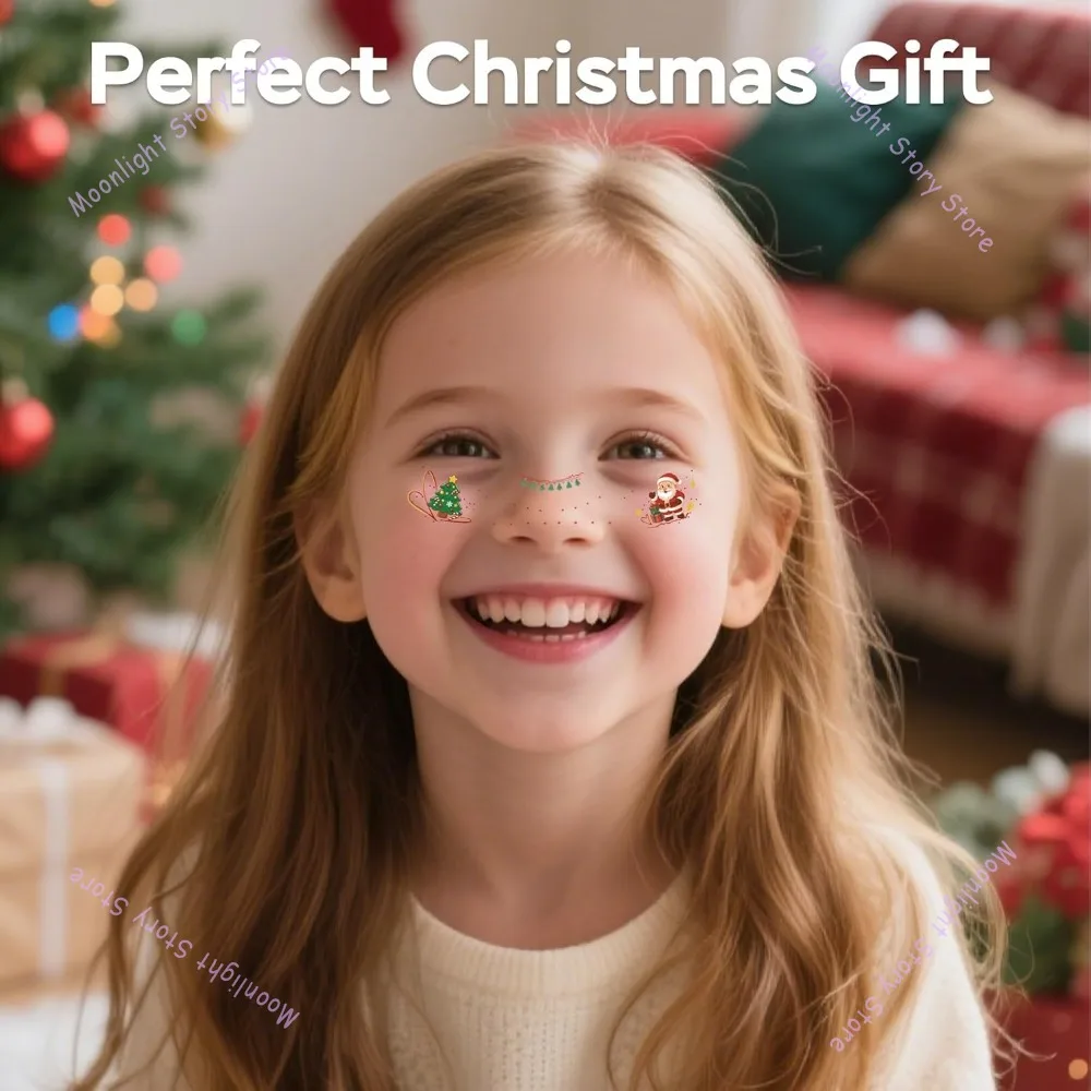 12개 크리스마스 가짜 타투 임시 타투 어린이용 성인용 얼굴 글리터 주근깨 타투 가짜 주근깨 여성용 액세서리