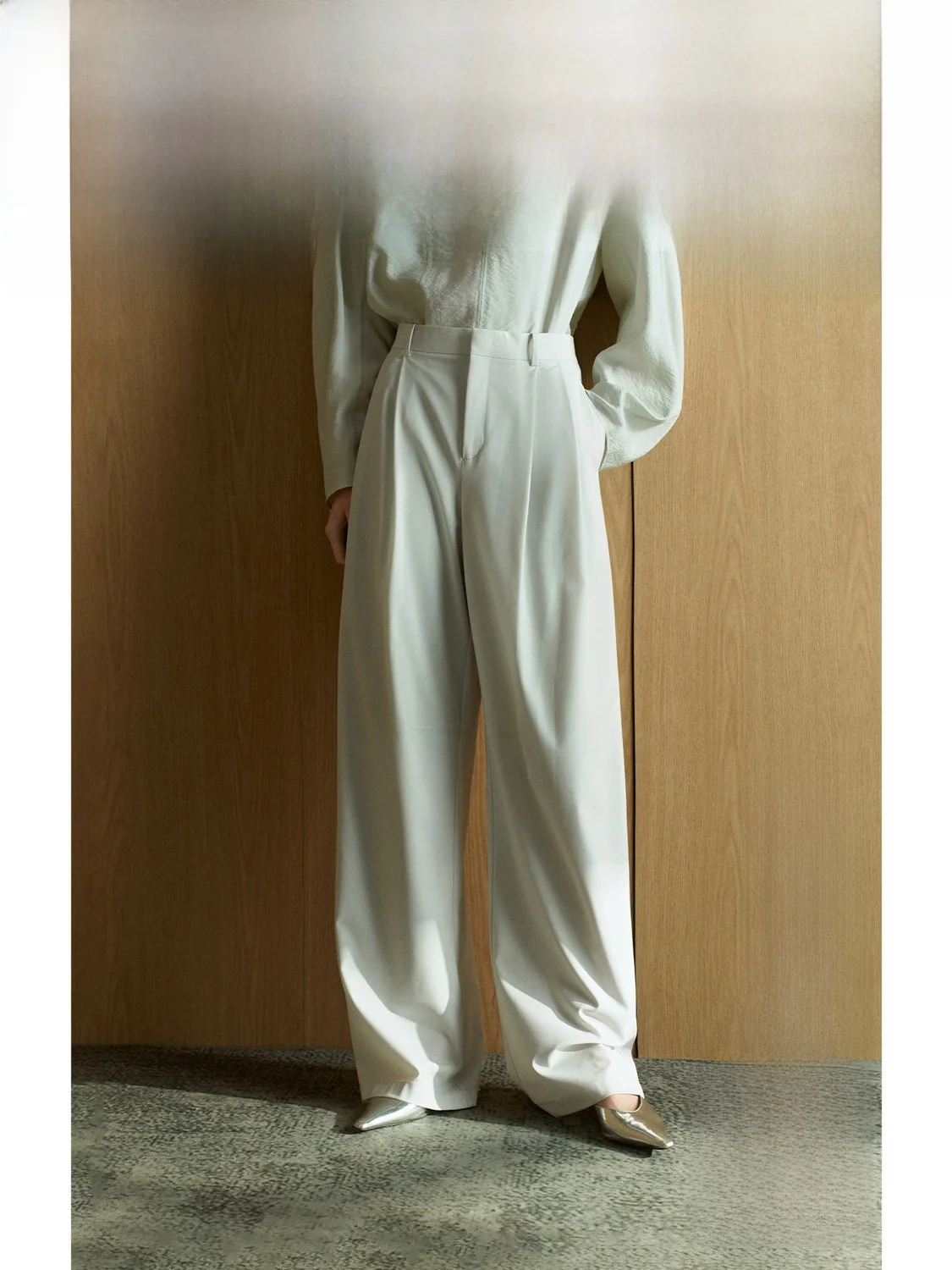 

ZhiZhi Classic Double Pleat Loose Woolen Women's Pants Ele Slimming Straight Leg High Waist Spring New Sle Casual Trousers