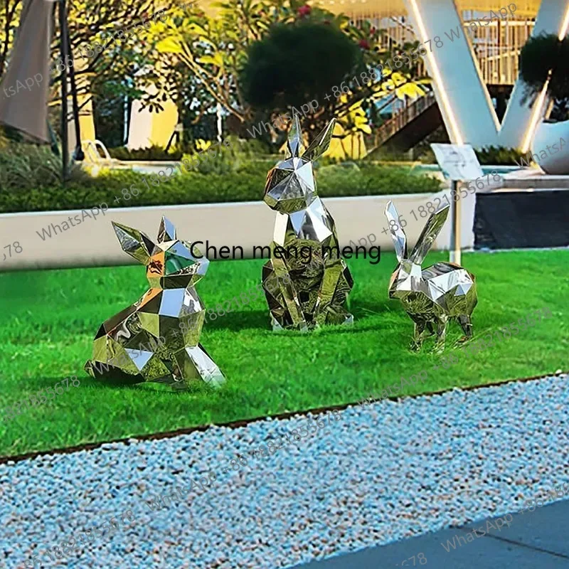 E182 Stainless Steel Geometric Rabbit Sculpture, Park, Garden, Corridor, Outdoor Media Center, Mirror Ornaments