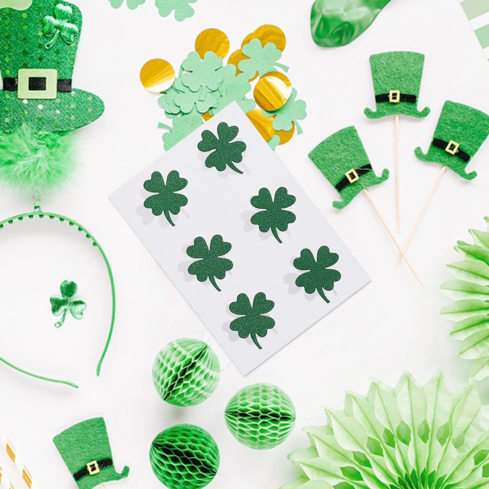 24 Pcs/set Festive Home Decor Sparkly Shamrock Sticker Glitter Clover Stickers for Party Irish Wall Decal Festival Peel and