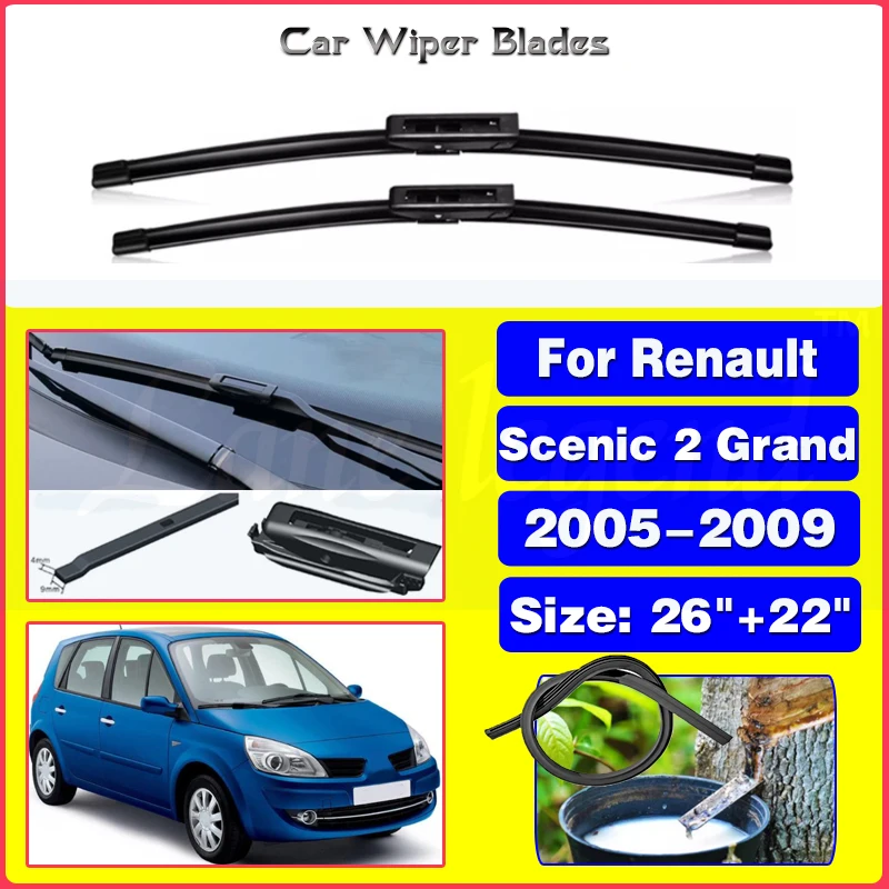 

Car Wiper For Renault Scenic 2 Grand Scenic II 2 2005-2009 Front Wiper Blades Soft Rubber Windscreen Wipers Auto Windshield