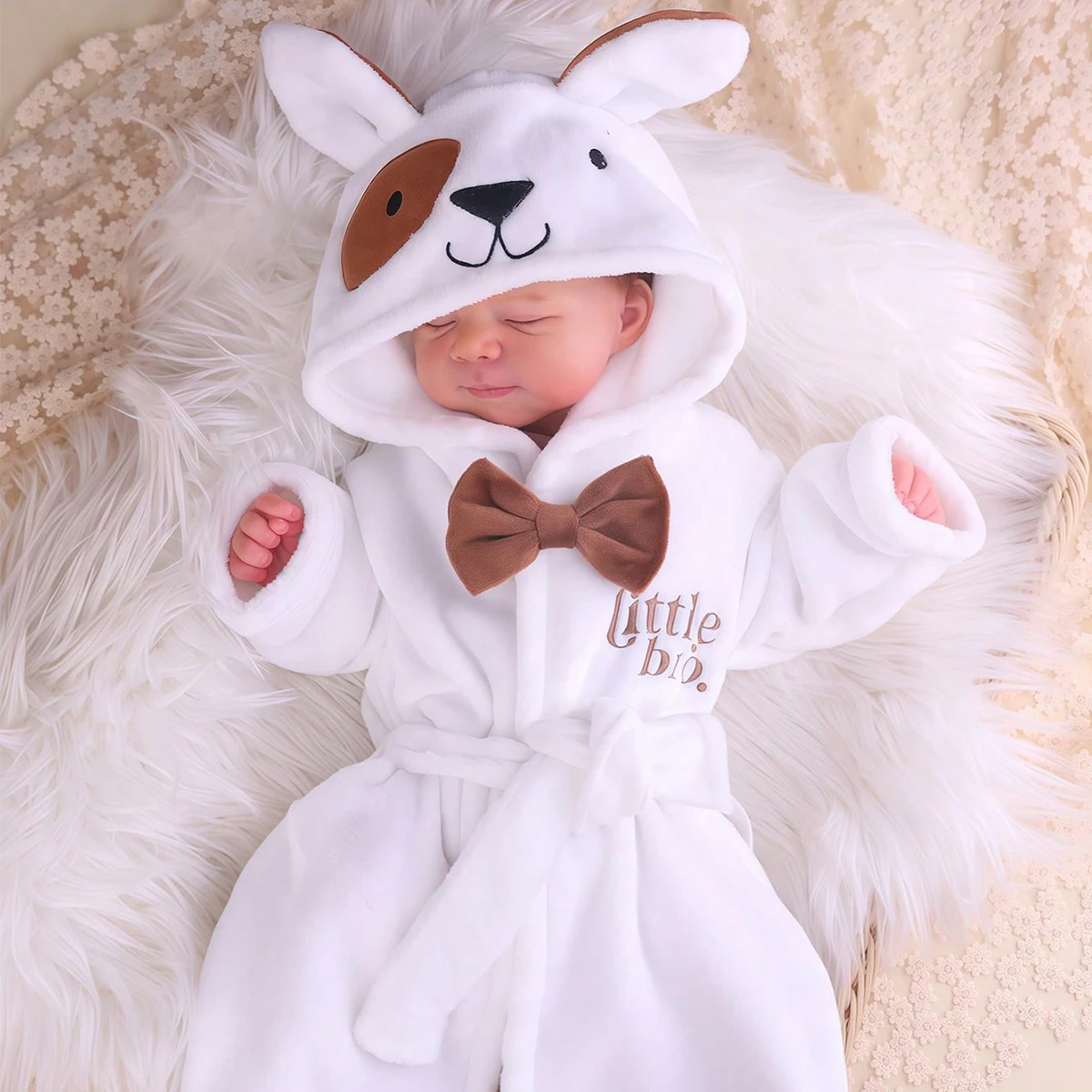 Ylsteed Newborn Photography Outfit Baby Boy Hooded Embroidery Bathrobe for Photo Shooting Infant Day Cute Puppy Bow Costume-HD