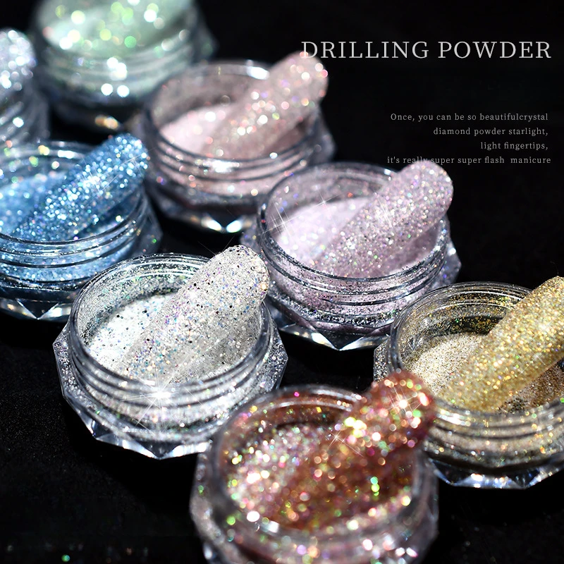 8 Colors Nail Crystal Diamond Powder Rainbow Color Shiny Glitter Pigment Holographic Micro Drill Glass Nails Art Decoration