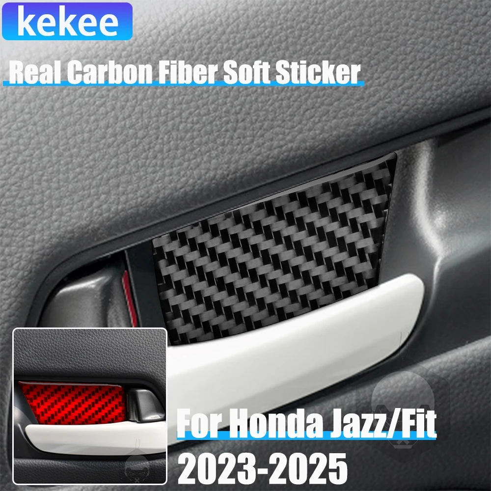 

Настоящее углеродное волокно, автомобильные аксессуары, дверная ручка, чаша, декоративная накладка, мягкая наклейка для Honda Fit/Jazz GR9 2023 2024 2025