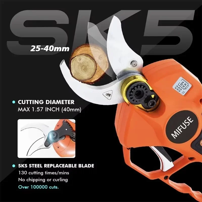 40mm Cordless Progressive Battery Powered Scissors Pruning Professional Electric Pruner Vineyard Electric Pruning Shears