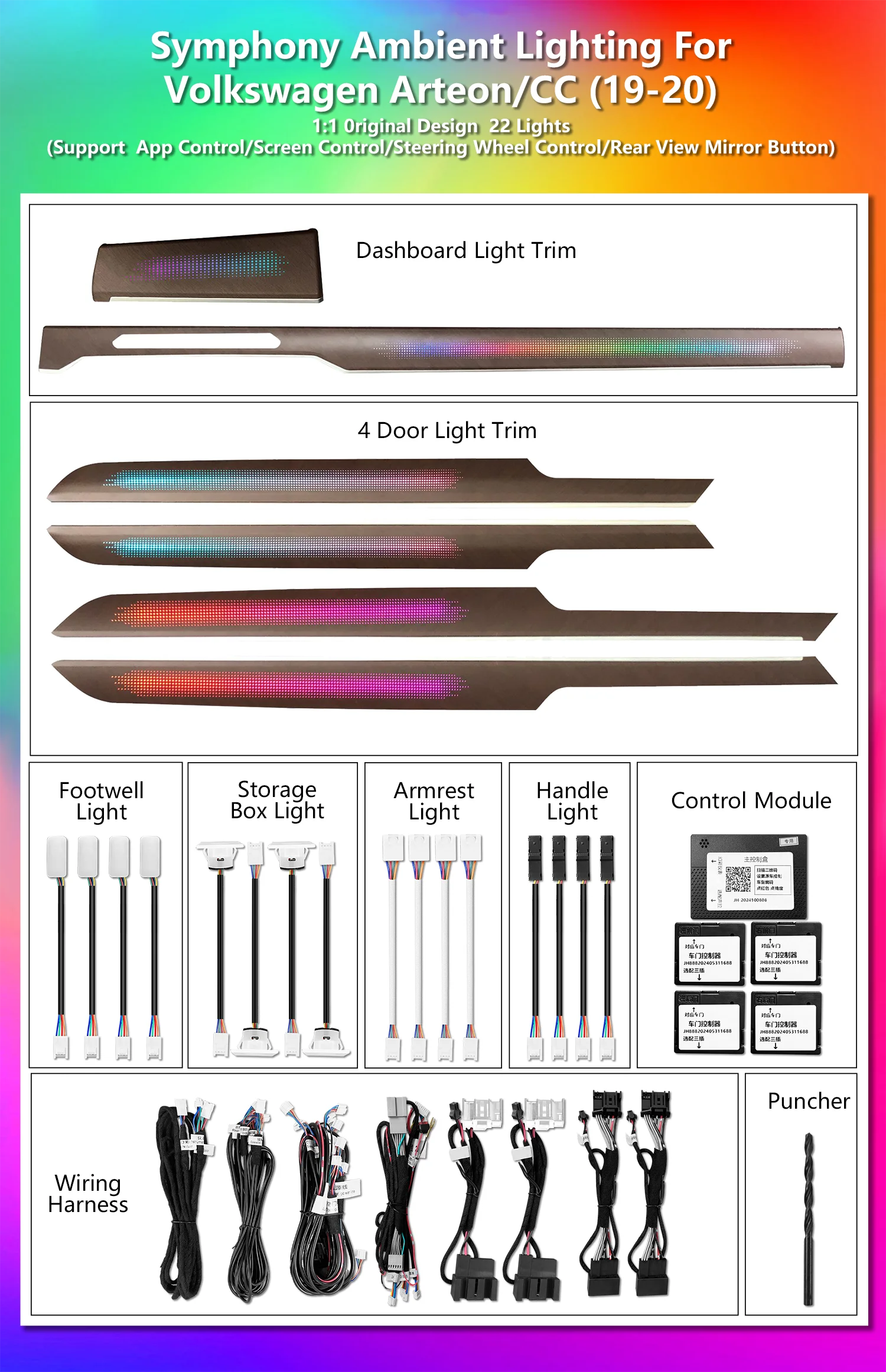 ICarsin For Vw Passat CC Arteon B8 2019-2020 Ambient Light Dynamic OEM Style Trim Panel Car Interior LED Lighting Upgrade Kit