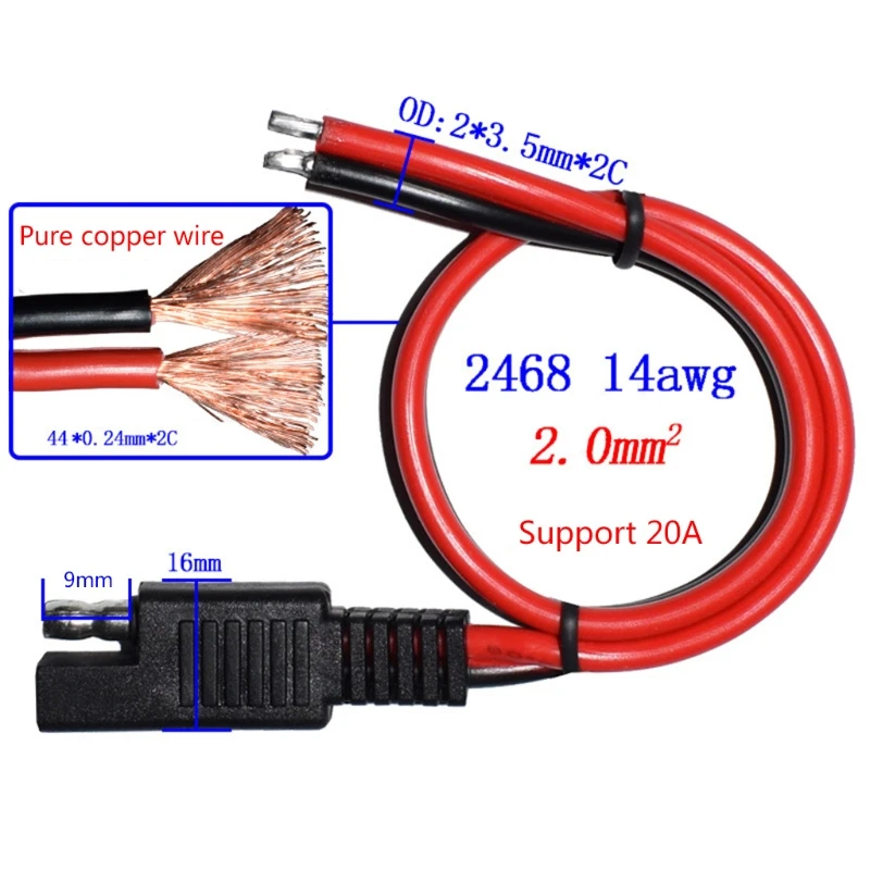 Cable for DC Extension Cord 14AWG-Wire Harness Quick Connect Disconnect SAE Connector for Solar Automotive Battery Truck