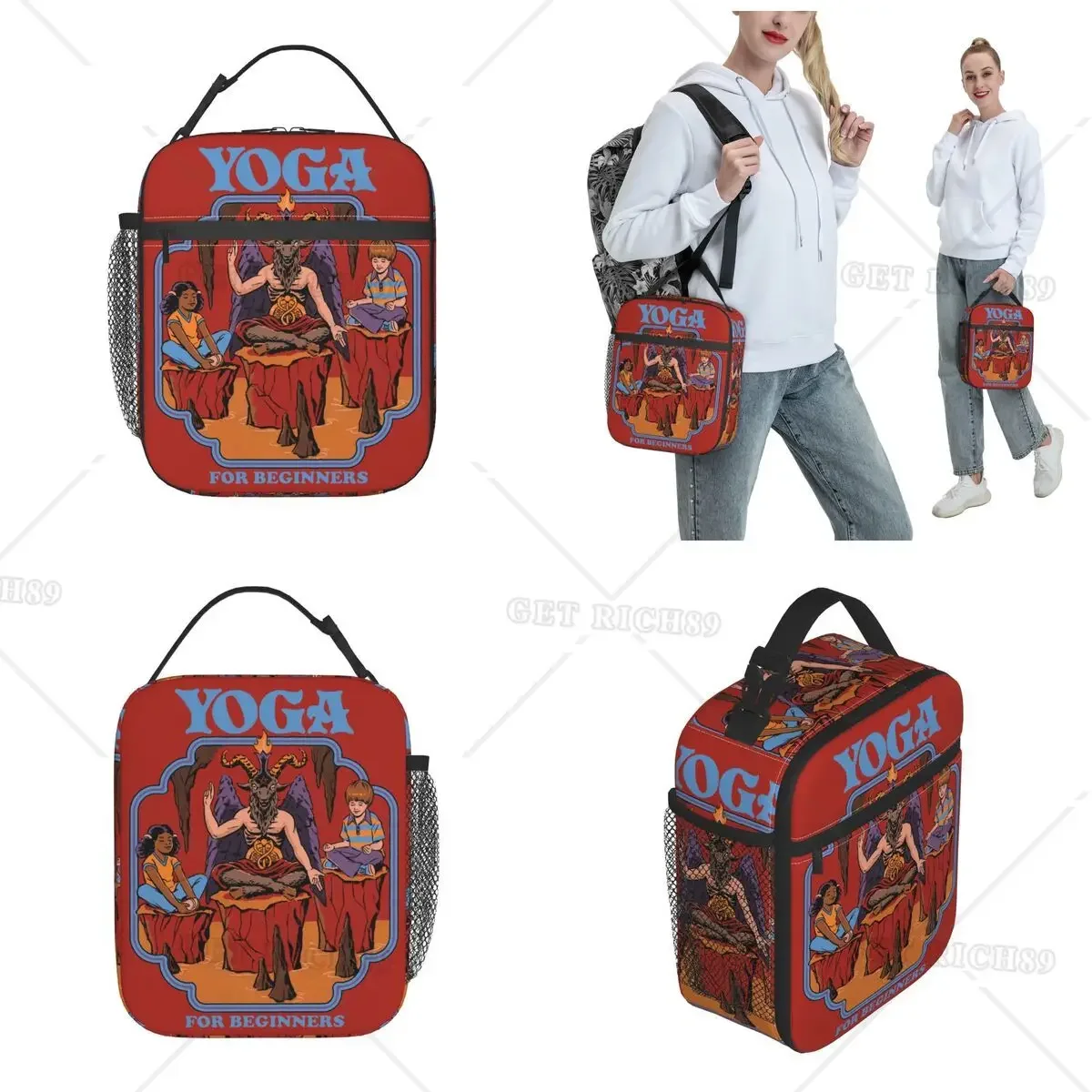 Baphomet Yoga Half Lotus Thermal Insulated Lunch Bag Devils Demons Horror Satan Worship Bento Box Thermal Cooler Food Box