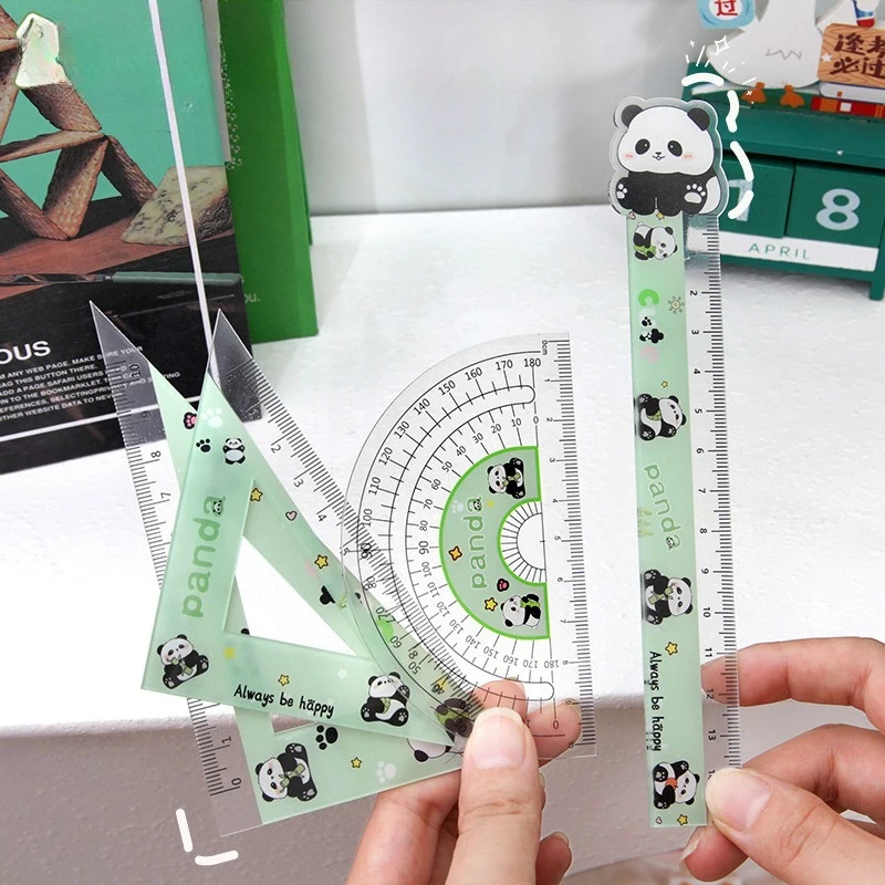 12 Sets Cute Panda Rulers Set Kawaii School Supplies Desk Accessories Ruler Drafting Tools Geometry Set for School Items Gadgets