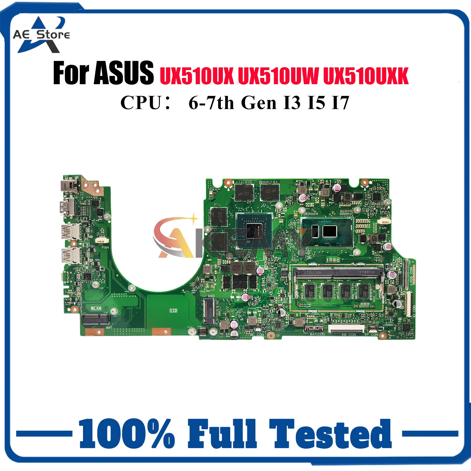 

UX510UX Laptop Motherboard For ASUS ZenBook UX510UXK U5000U UX510UX UX510UW UX510UWK UX510U V510U Mainboard With I3 I5 I7 CPU