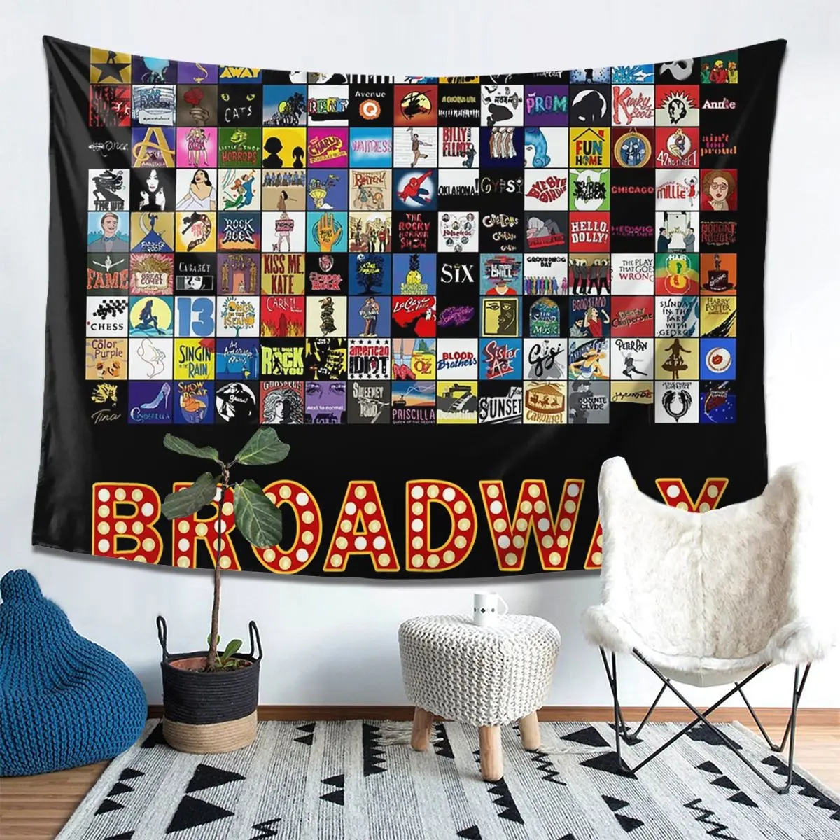 

Бродвейский музыкальный театр с логотипами, нарисованный вручную гобелен, украшение, художественные эстетические гобелены для спальни, дома, настенная ткань, настенная подвеска