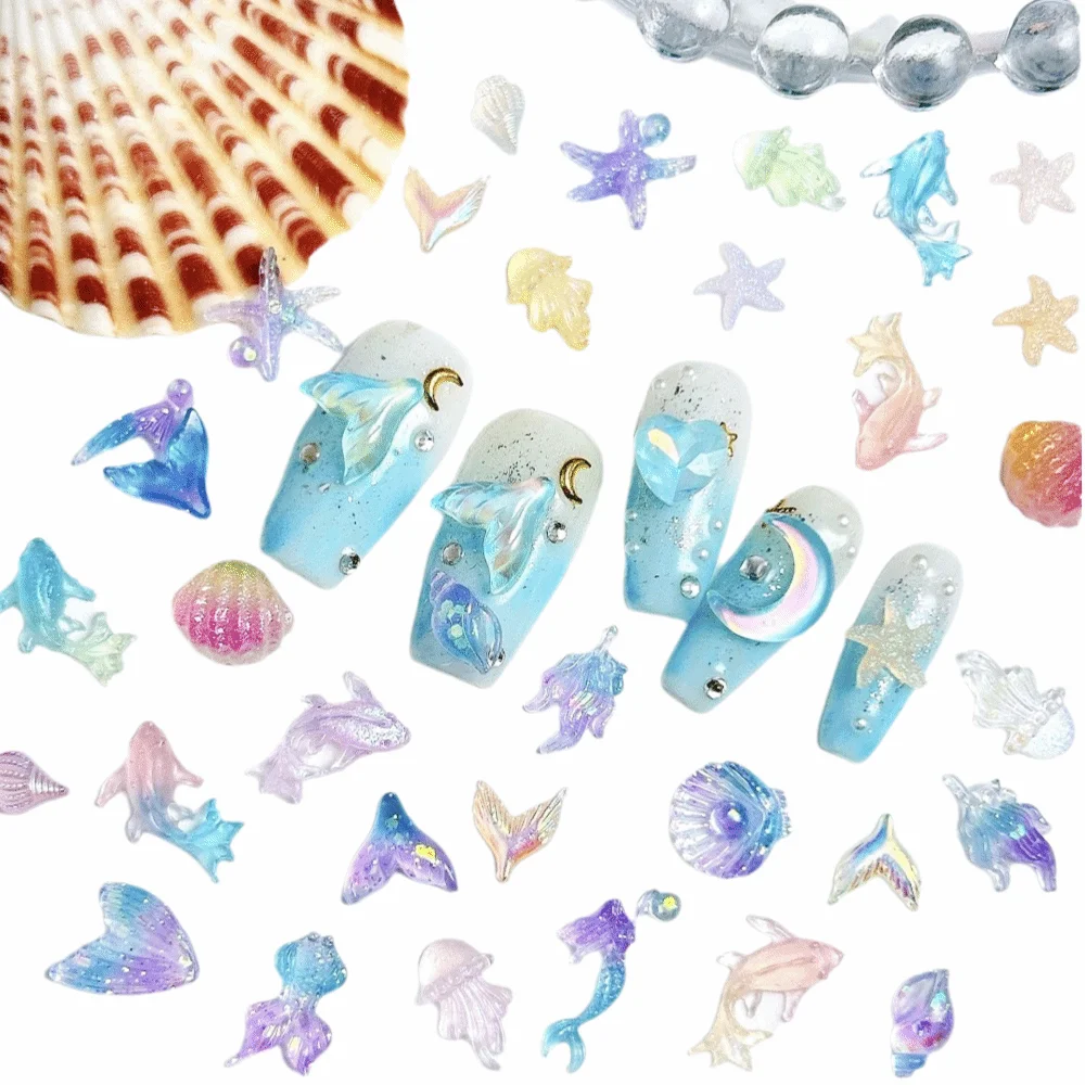 Colorful Translucent 3D Nail Charms Multiple Shapes Resin Nail Art Decorations Marine Design Simulated Conch Shell