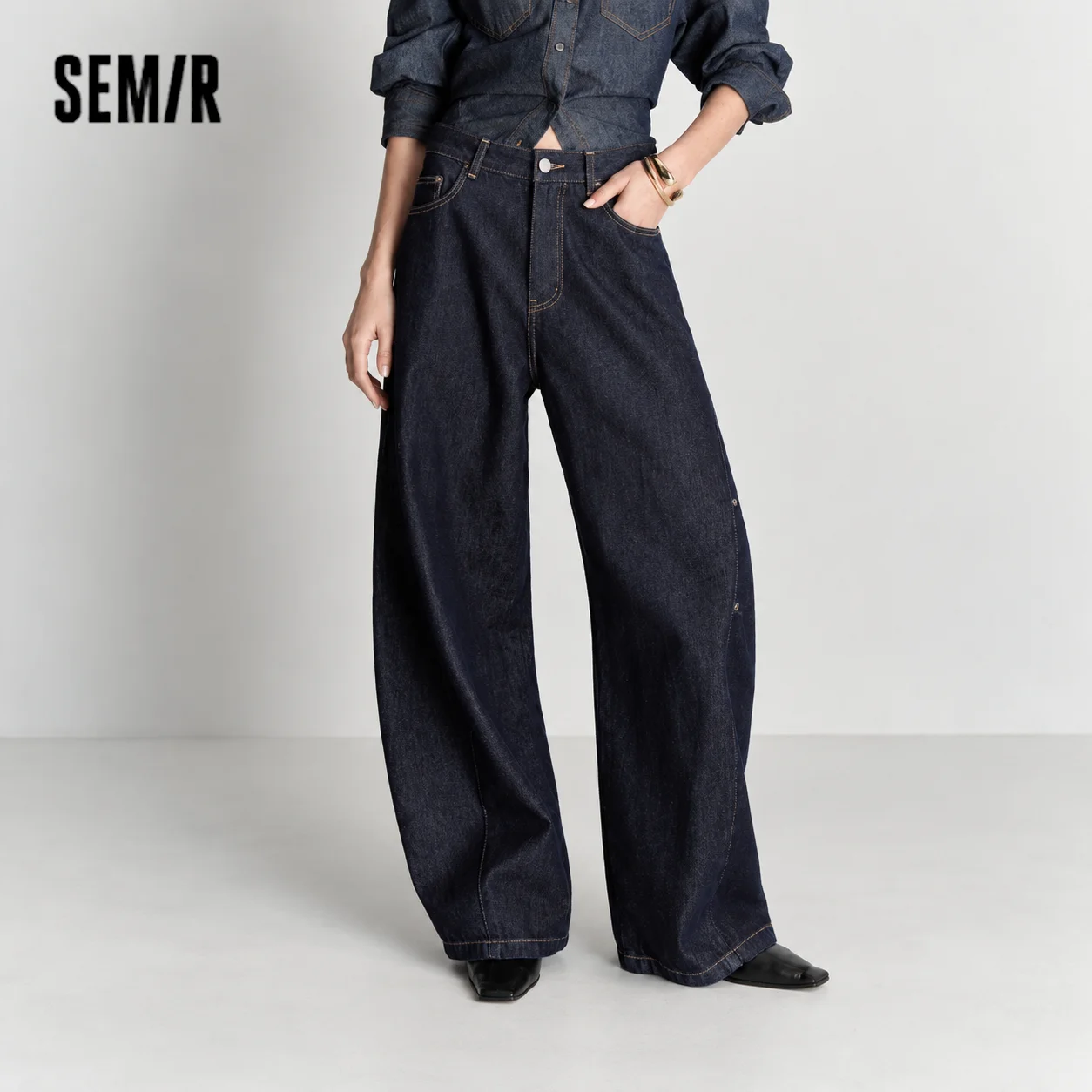 Semir Women Jeans Pleated Loose Wide Leg Sweet Cool Street Style Denim Pants Spring Summer Urban Daily Wear 2026