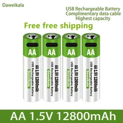 2023 New 1.5V USB AA Rechargeable Battery 12800 mAh Li-ion Battery for Remote Control Mouse Electric Toy Battery + Type-C Cable