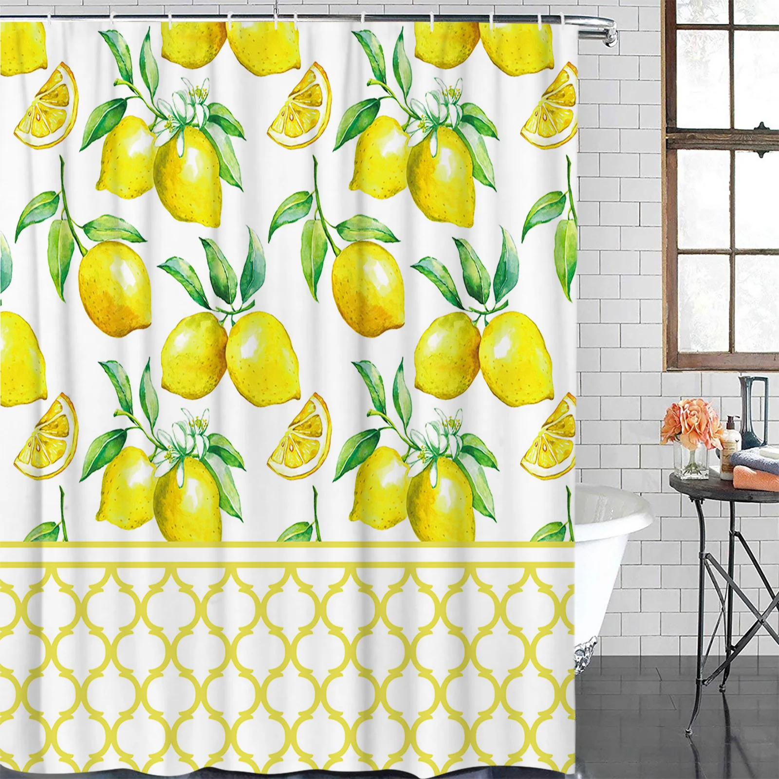 Fruit Fresh Lemon Yellow Moroccan Waterproof Bathroom Decoration Shower Curtain Printed Bathtub Curtains Bathroom Accessories