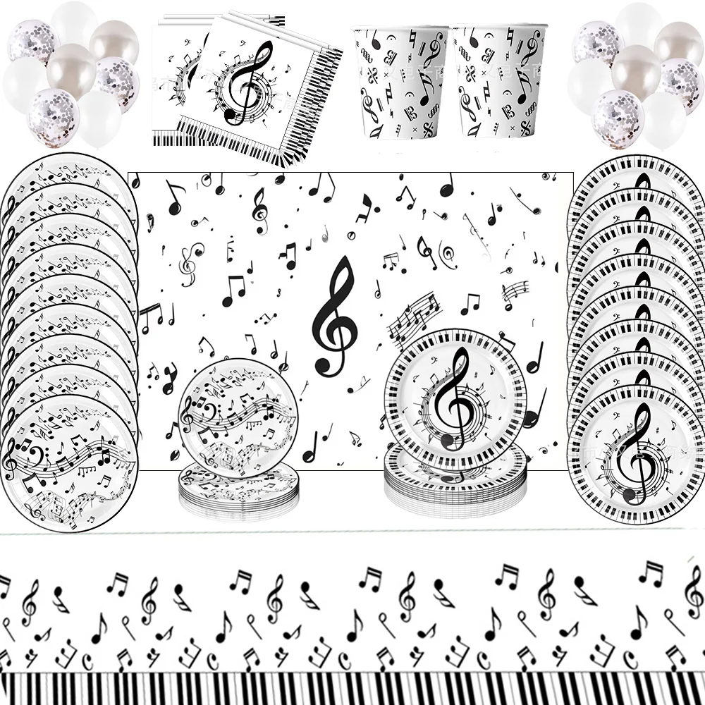 Retro Music Festival Disco Piano Keys Musical Note Birthday Party Decoration Background Tablecloth Tableware Booth Banner Props