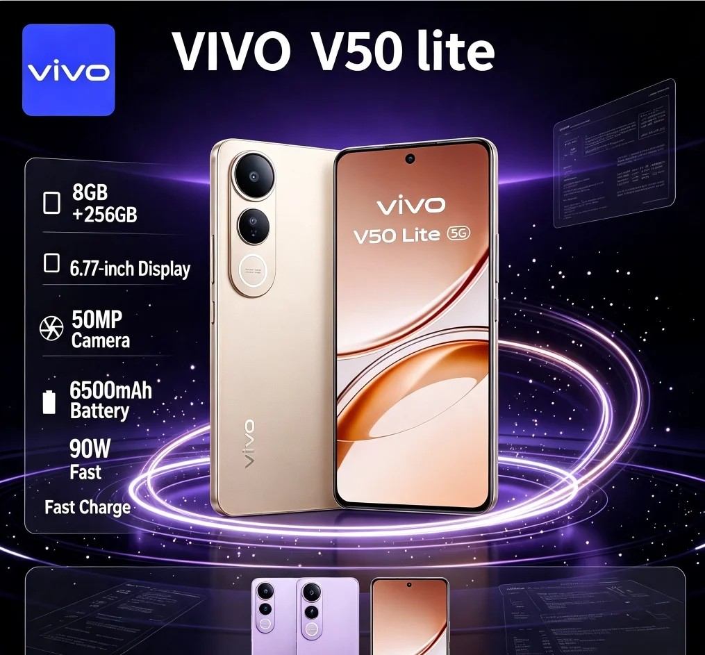 2026 New Vivo phones VIVO V50 Lite Unlocked Smartphone 6.58' Full Screen 256GB ROM 8GB RAM Dual 64MP Camera Android 11 OS