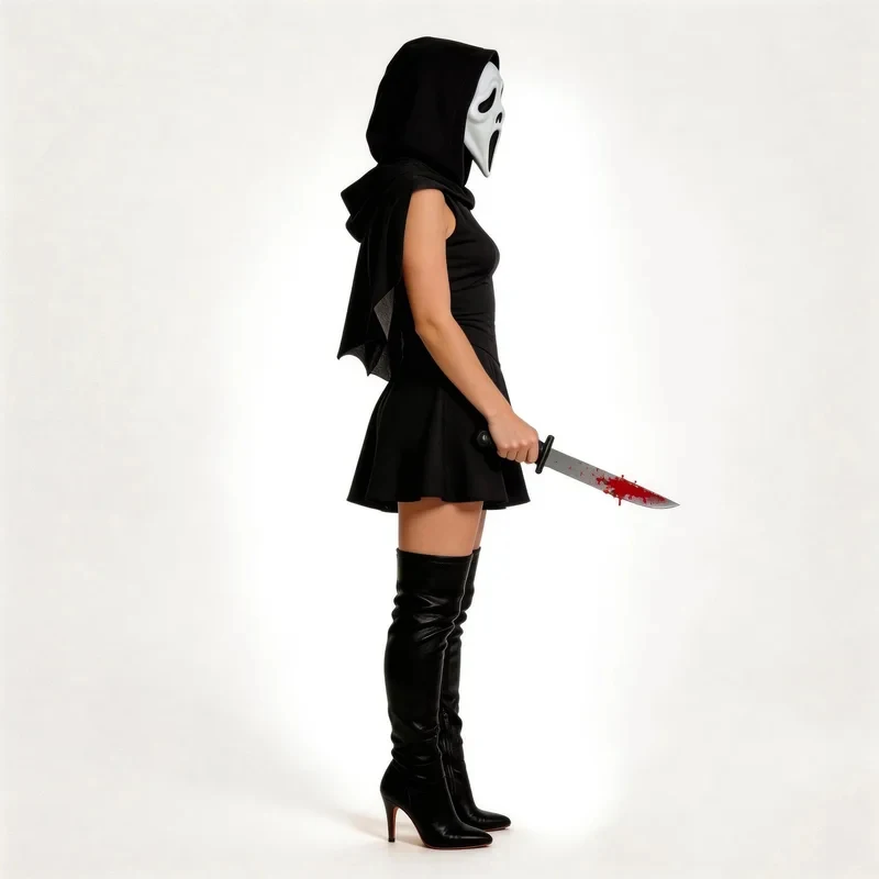 

The Scream Black Dress Cosplay Costume Movie Character Halloween Masquerade Performance Clothing for Adults Women hf5]]