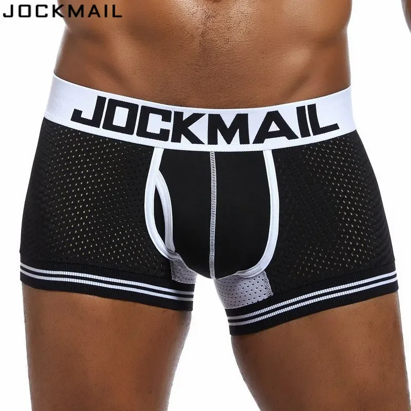 JOCKMAIL Brand Men Mesh Underwear Boxers calzoncillos hombre Gay Sleepwear Cueca Boxer Breathable Crotch Cotton Panties shorts