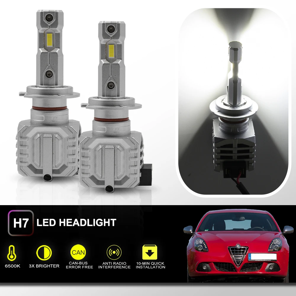 

For Alfa Romeo Giulietta 2010-2020 LED H7 Dipped Beam Bulb Headlamp Canbus No Flincker Low Beam Lamp Vacuum Heat Pipe Headlight